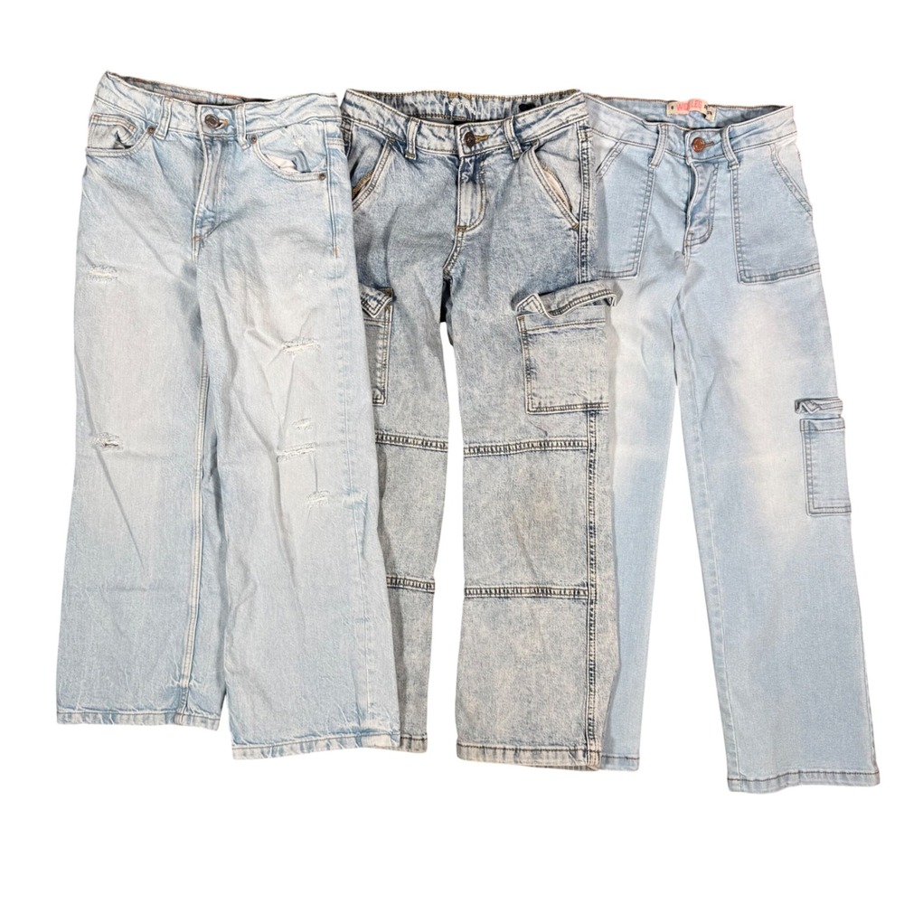 Zara Art Class Denim Diva Girls Jeans Lot Size 8 Light Wash Wide Leg Cargo 3pc